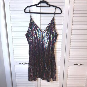 NASTY GAL Womens Sequin Thin Strap Glam Rainbow Party Dress SZ 18 NWT